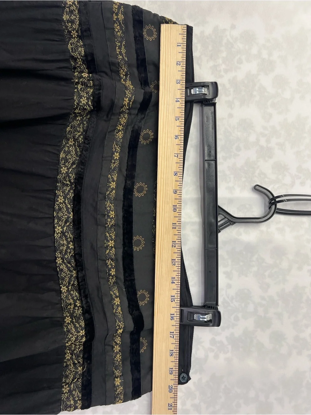 Black Tiered Maxi Skirt with Gold Lace Trim